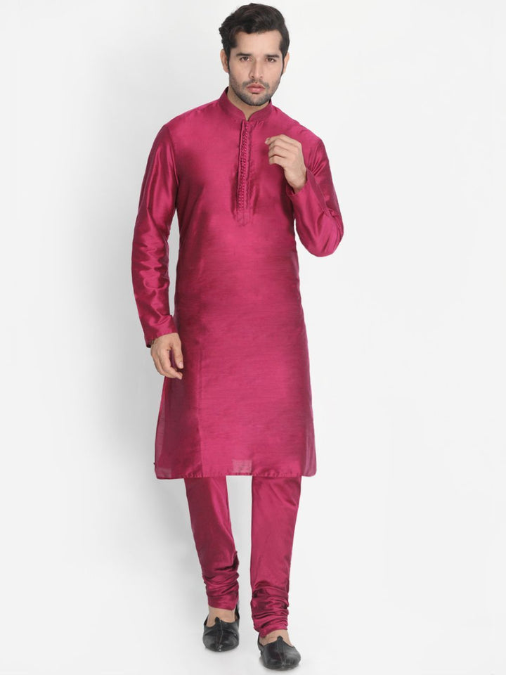 Sarvati Men's Purple Cotton Silk Blend Kurta and Pyjama Set