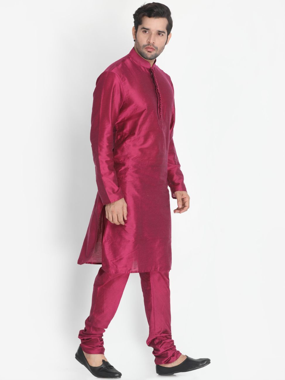 Sarvati Men's Purple Cotton Silk Blend Kurta and Pyjama Set