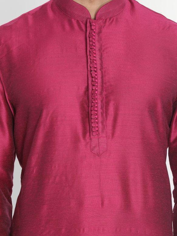 Sarvati Men's Purple Cotton Silk Blend Kurta and Pyjama Set