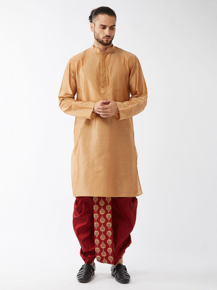 Sarvati Men's Rose Gold Kurta With Dhoti Pants