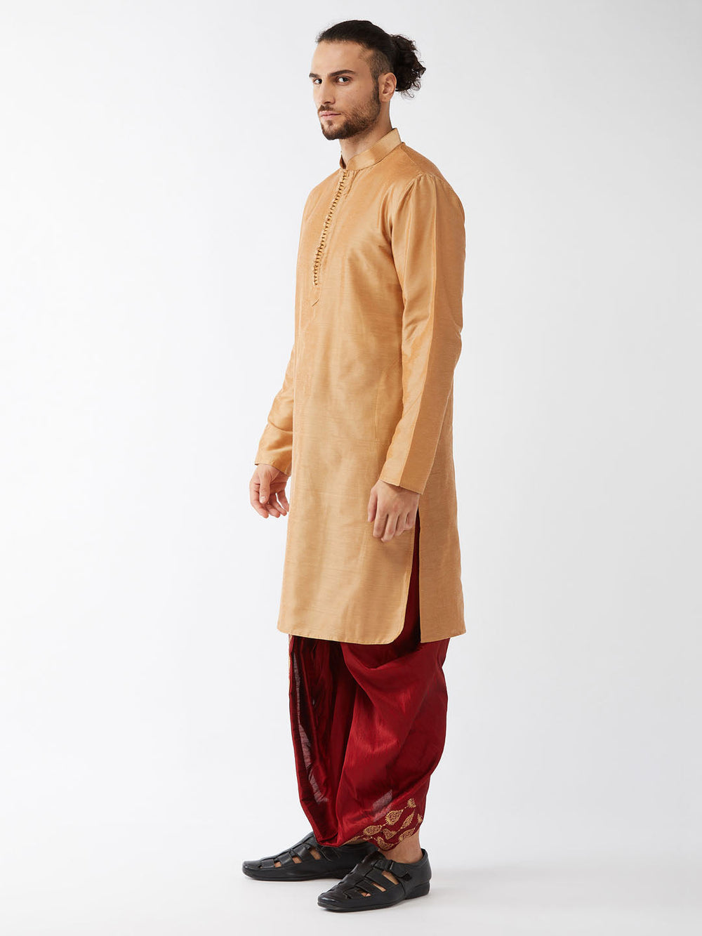 Sarvati Men's Rose Gold Kurta With Dhoti Pants