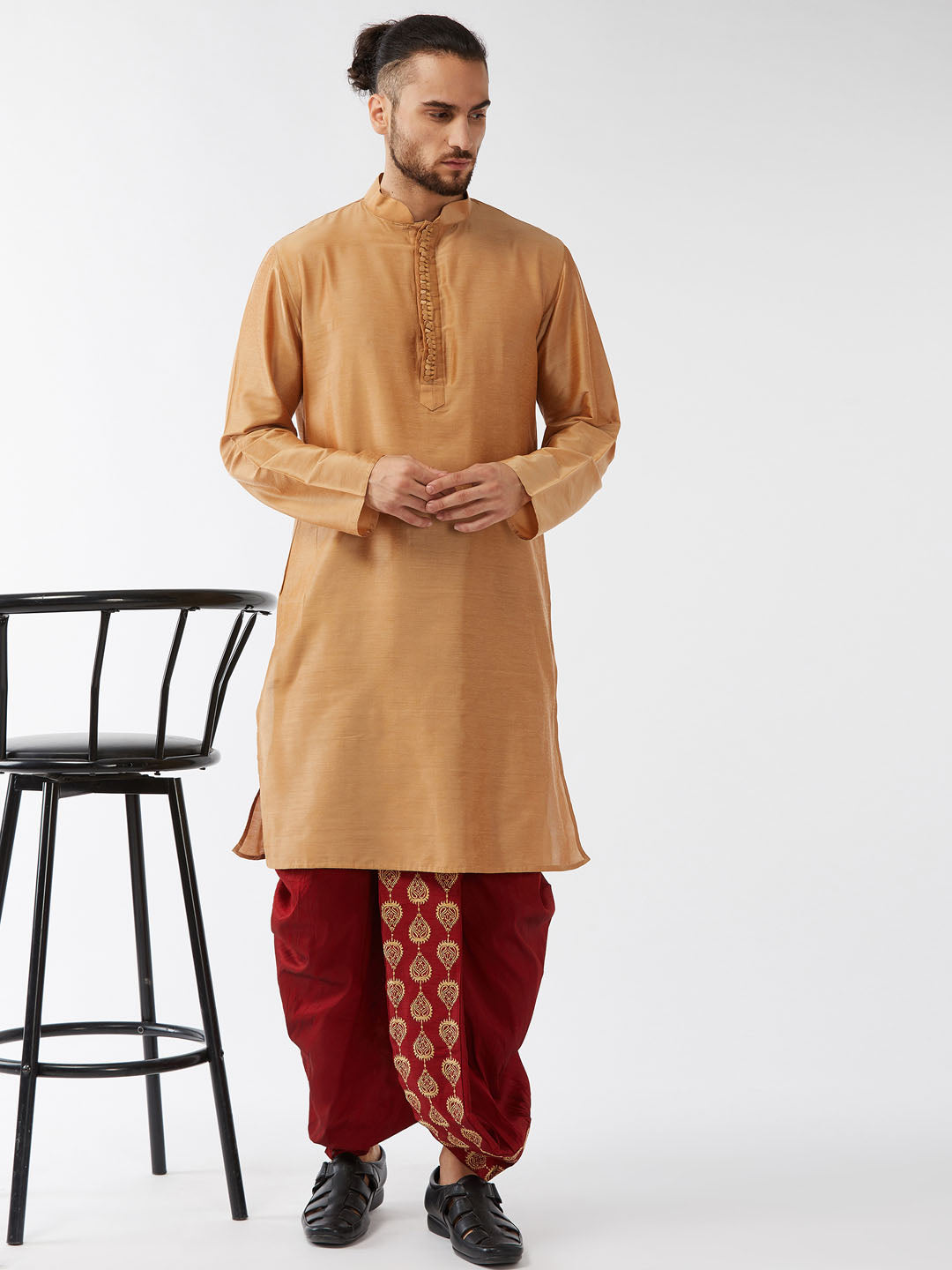 Sarvati Men's Rose Gold Kurta With Dhoti Pants