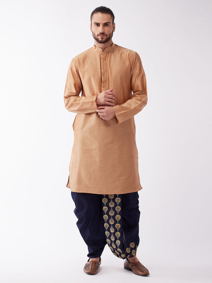 Sarvati Men Rose Gold Kurta with Dhoti Pants