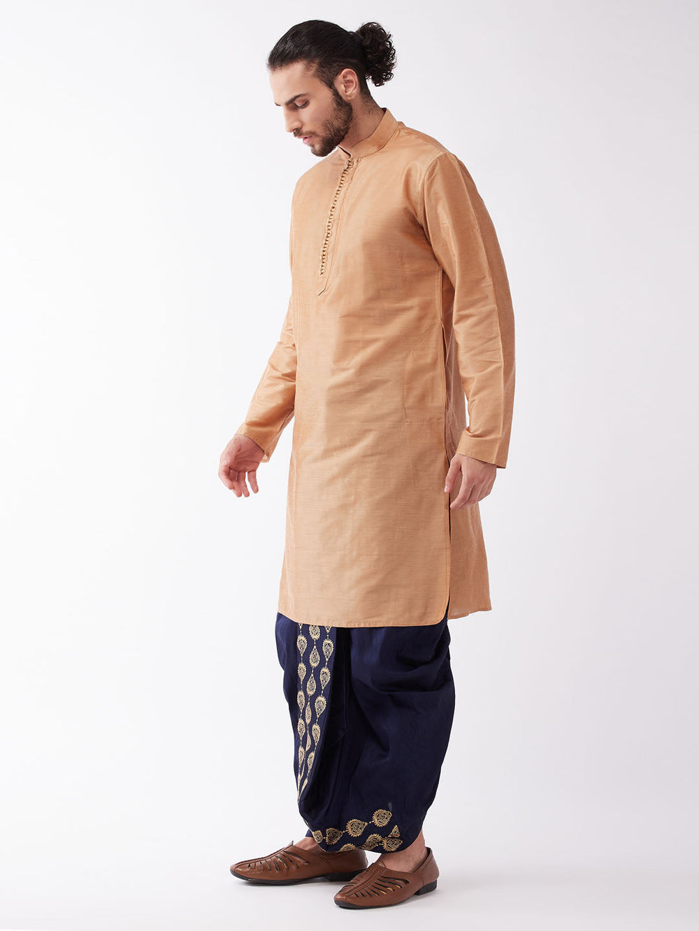 Sarvati Men Rose Gold Kurta with Dhoti Pants