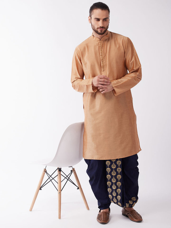 Sarvati Men Rose Gold Kurta with Dhoti Pants