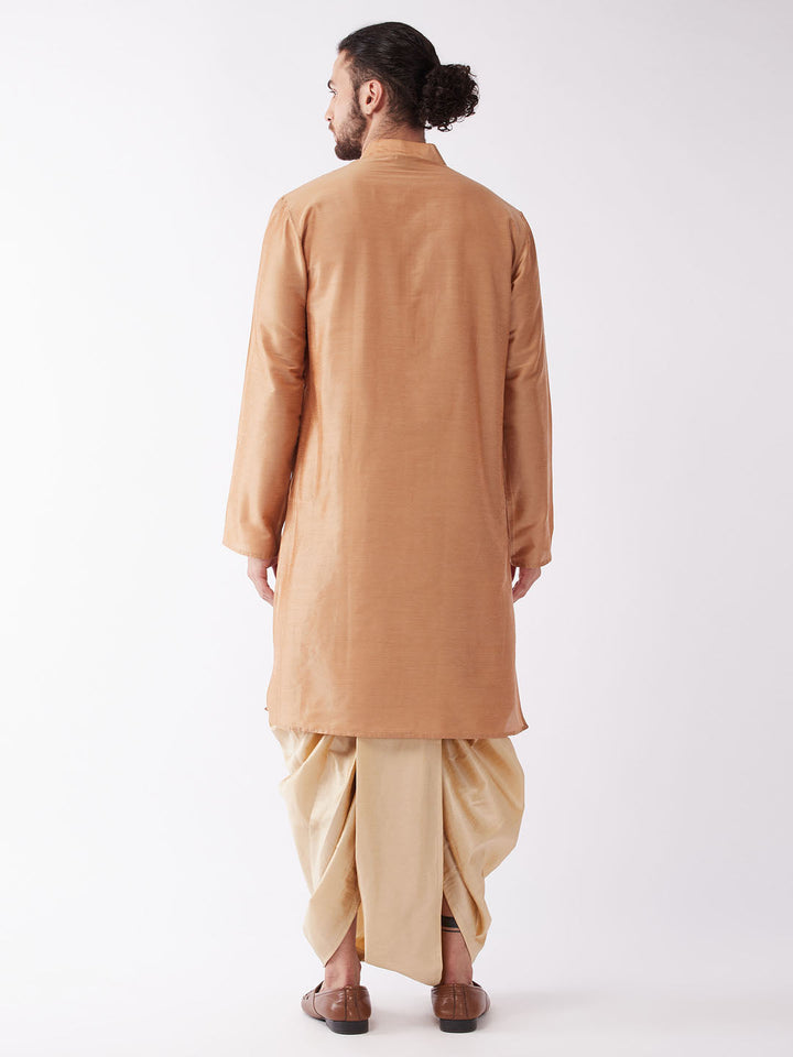 Sarvati Men Rose Gold Kurta with Embroidered Dhoti