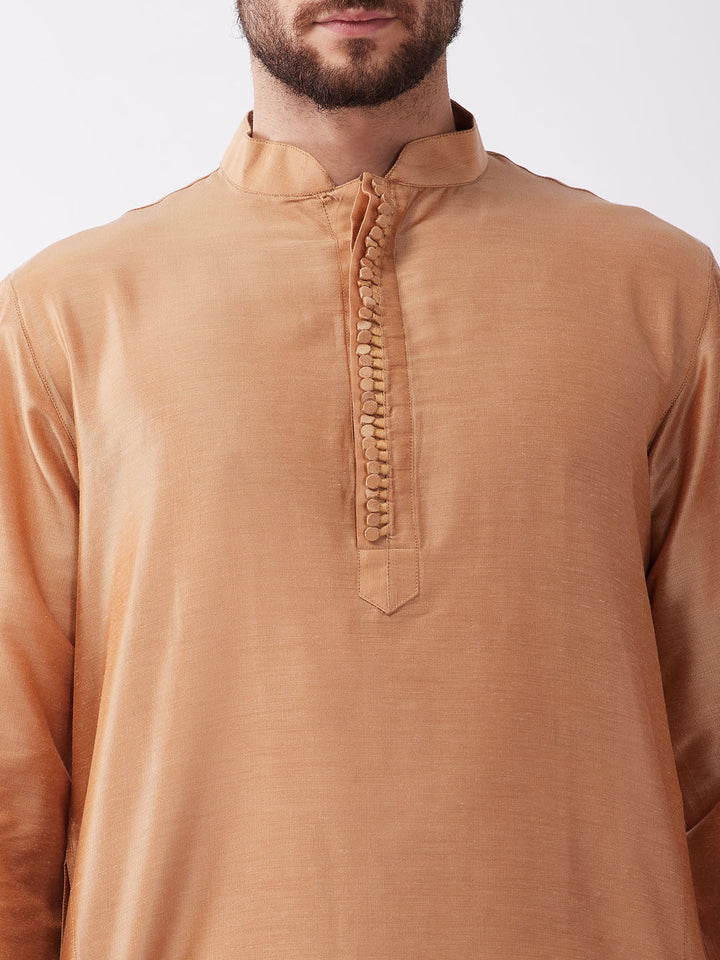 Sarvati Men Rose Gold Kurta with Embroidered Dhoti