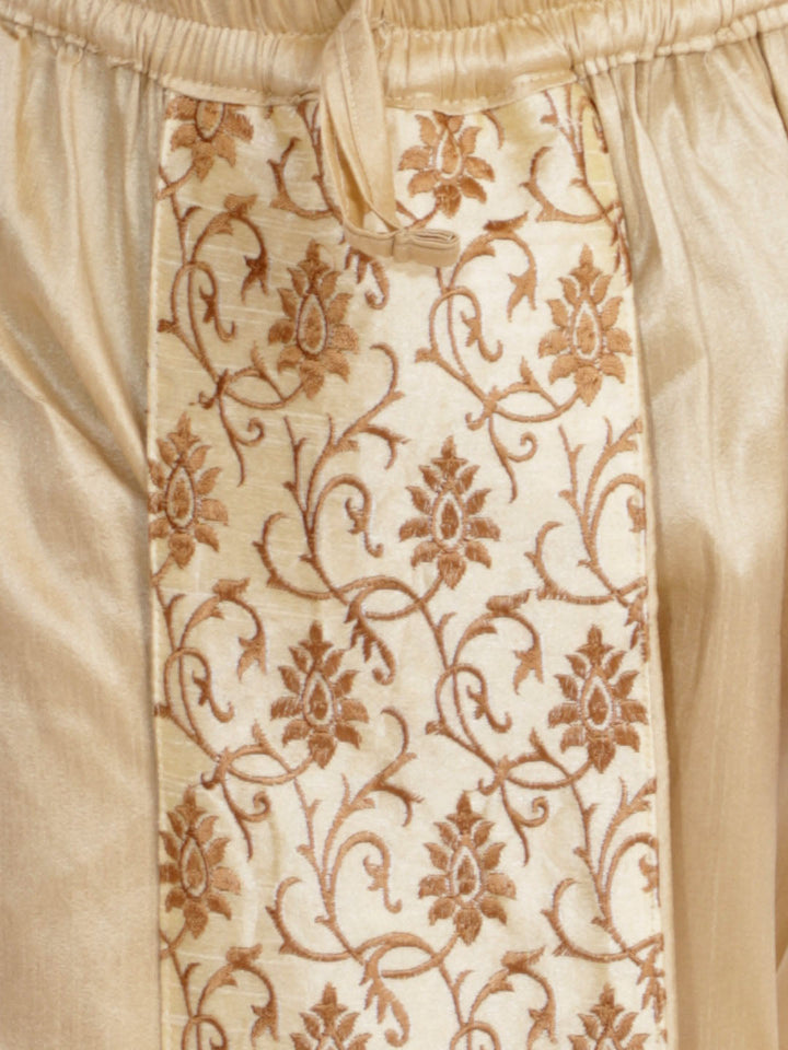 Sarvati Men Rose Gold Kurta with Embroidered Dhoti