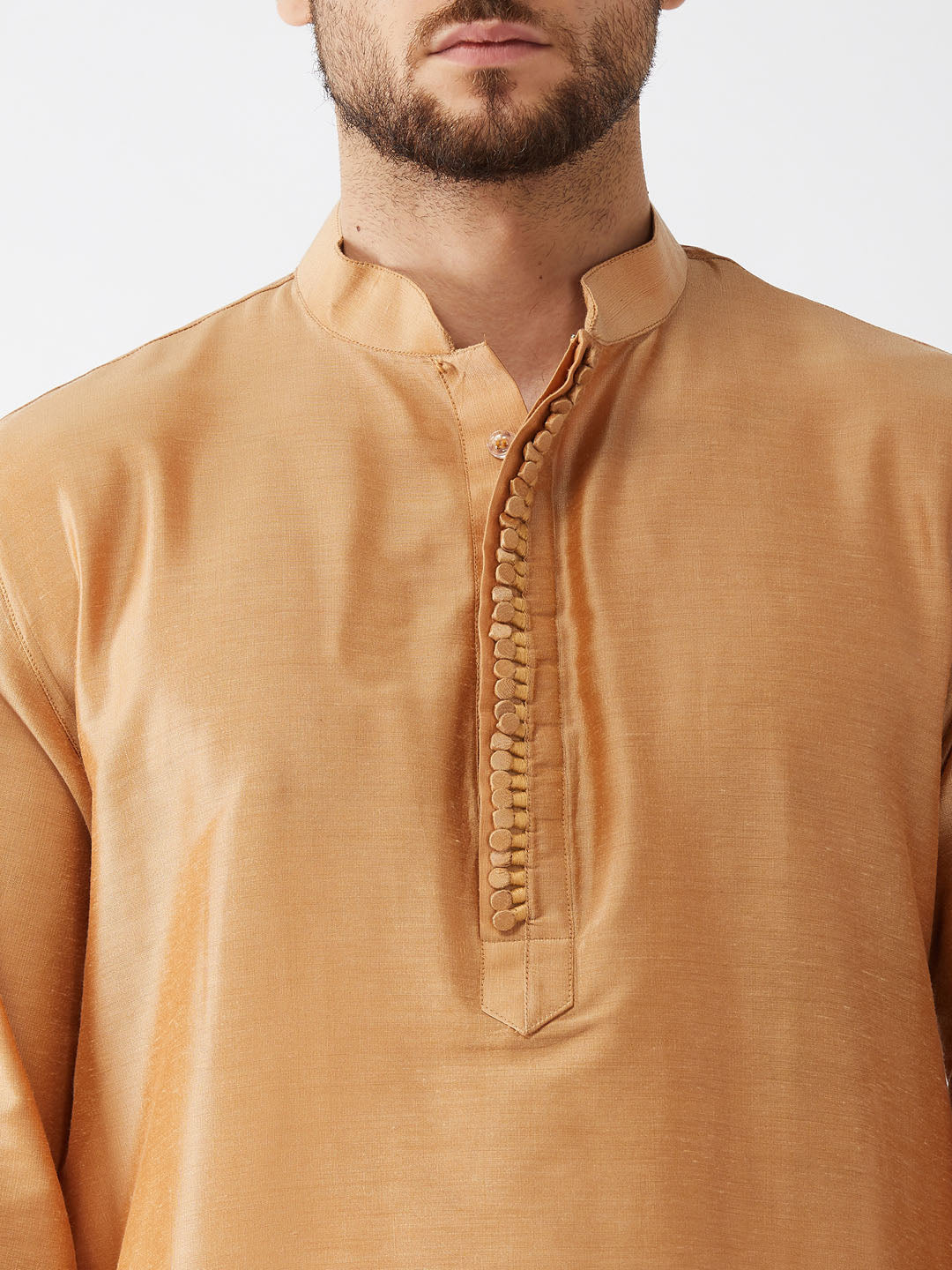 Sarvati Men's Rose Gold And Gold Cotton Silk Blend Kurta And Dhoti Set