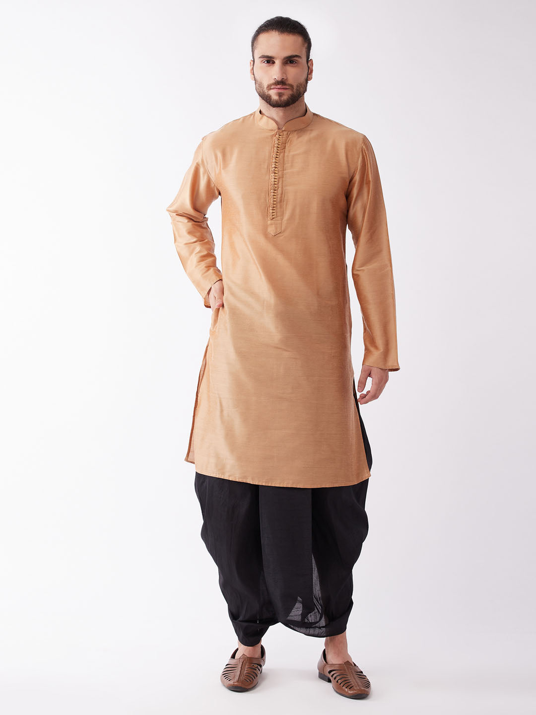 Sarvati Men's Rose Gold Kurta with Dhoti Pants