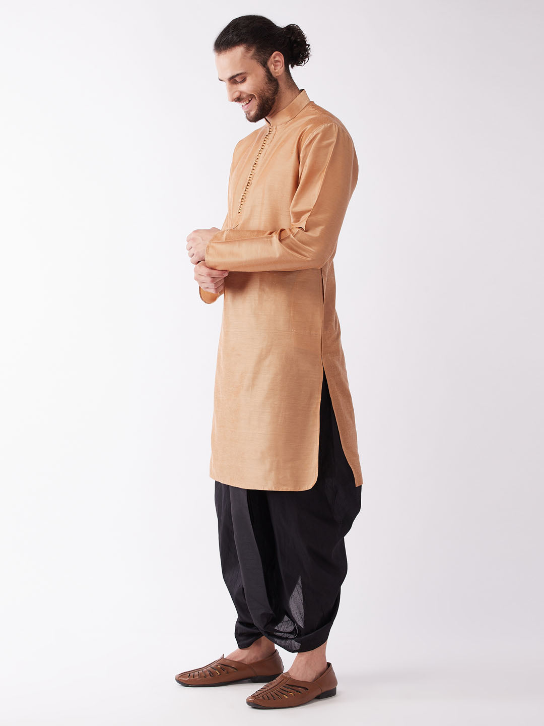 Sarvati Men's Rose Gold Kurta with Dhoti Pants