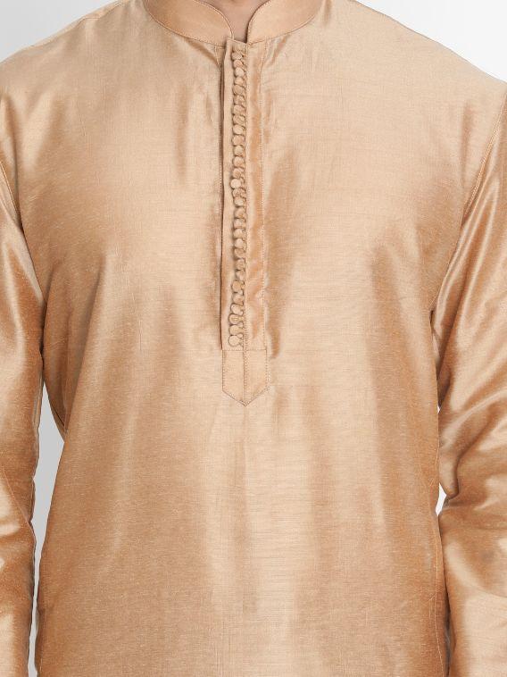 Sarvati Men's Gold Cotton Silk Blend Kurta and Churidar Set