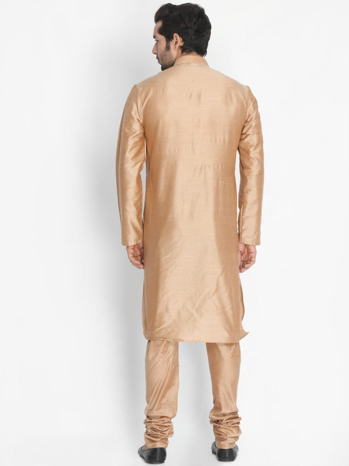 Sarvati Men's Gold Cotton Silk Blend Kurta and Churidar Set