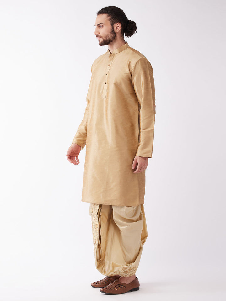 Sarvati Men's Rose Gold And Gold Silk Blend Kurta And Dhoti Set