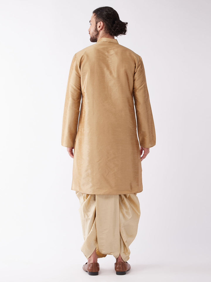 Sarvati Men's Rose Gold And Gold Silk Blend Kurta And Dhoti Set