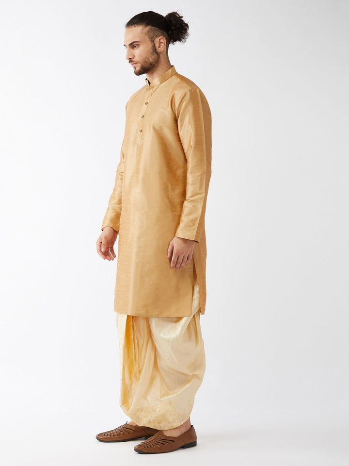 Sarvati Men's Rose Gold And Gold Silk Blend Kurta And Dhoti Set