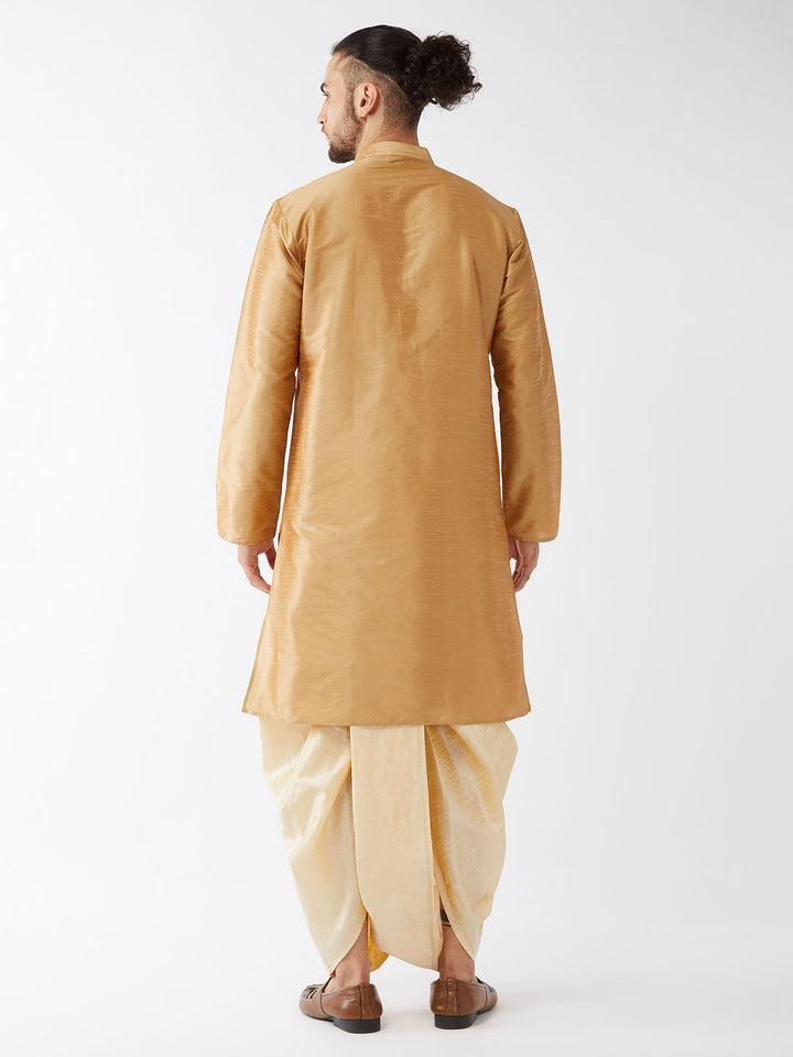 Sarvati Men's Rose Gold And Gold Silk Blend Kurta And Dhoti Set