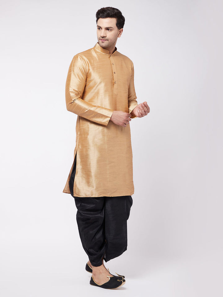 Sarvati Men's Rose Gold And Black Silk Blend Kurta And Dhoti Set