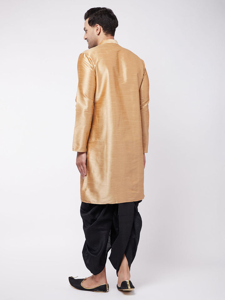 Sarvati Men's Rose Gold And Black Silk Blend Kurta And Dhoti Set