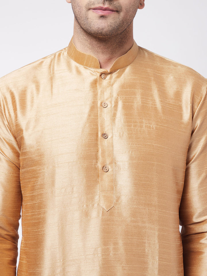 Sarvati Men's Rose Gold And Black Silk Blend Kurta And Dhoti Set