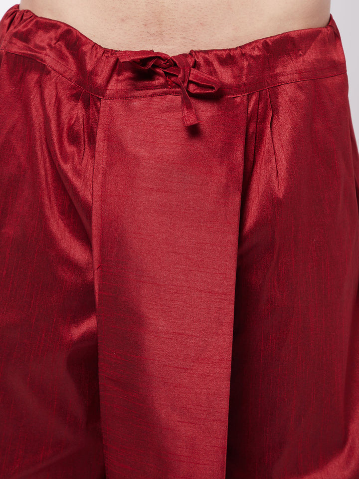 Sarvati Men's Rose Gold And Maroon Silk Blend Kurta And Dhoti Set