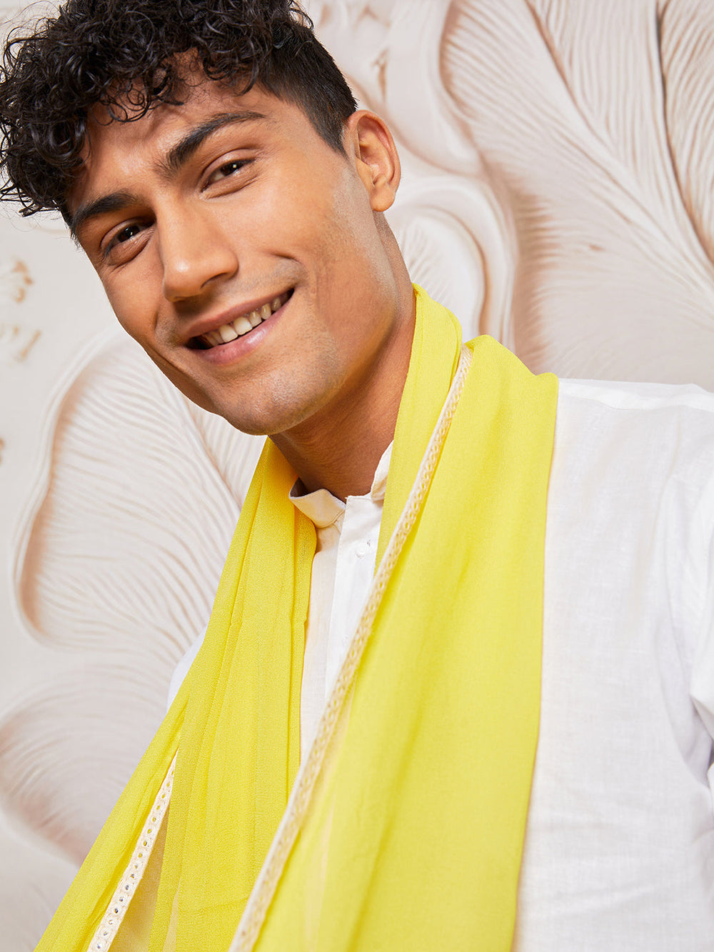 Men's White Cotton  Kurta,Pyjama And Dupatta Set