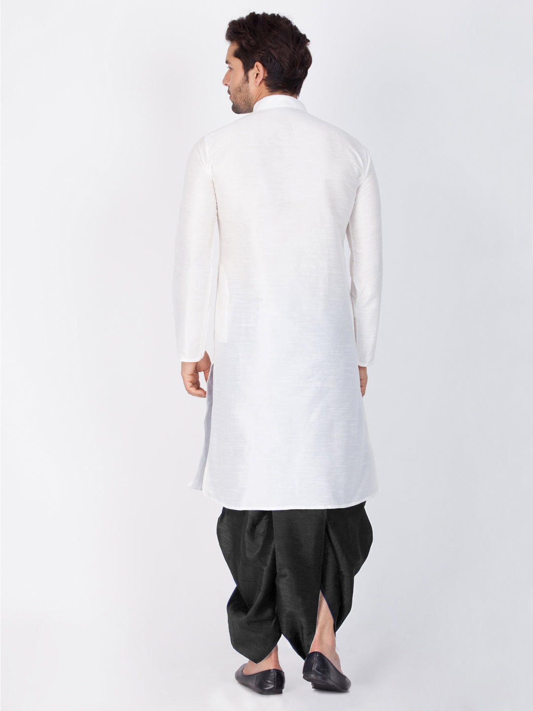 Sarvati Men's White Cotton Silk Blend Kurta and Dhoti Pant Set