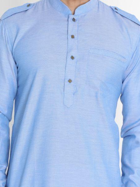 Sarvati Men's Blue Cotton Blend Kurta and Patiala Set