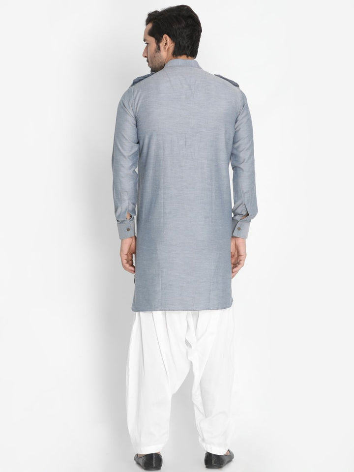 Sarvati Men's Grey Cotton Blend Kurta and Patiala Set