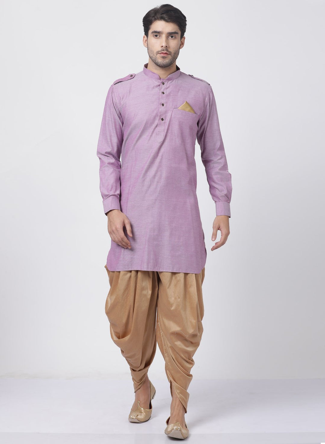 Sarvati Men's Purple Cotton Kurta and Dhoti Pant Set