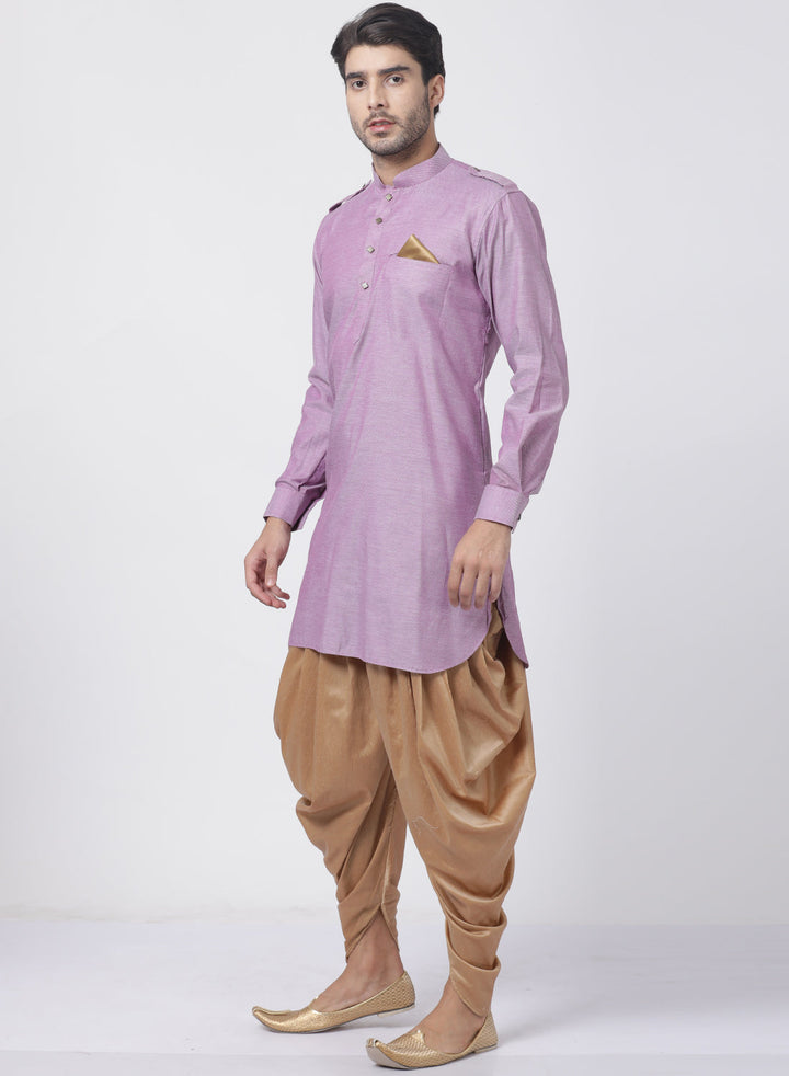 Sarvati Men's Purple Cotton Kurta and Dhoti Pant Set