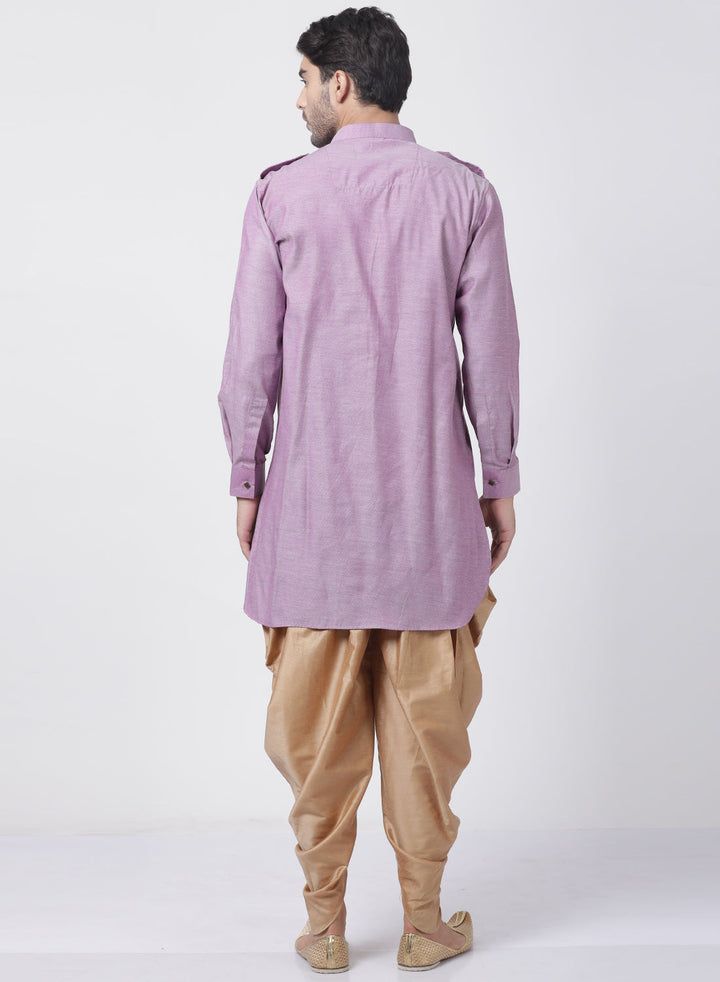 Sarvati Men's Purple Cotton Kurta and Dhoti Pant Set