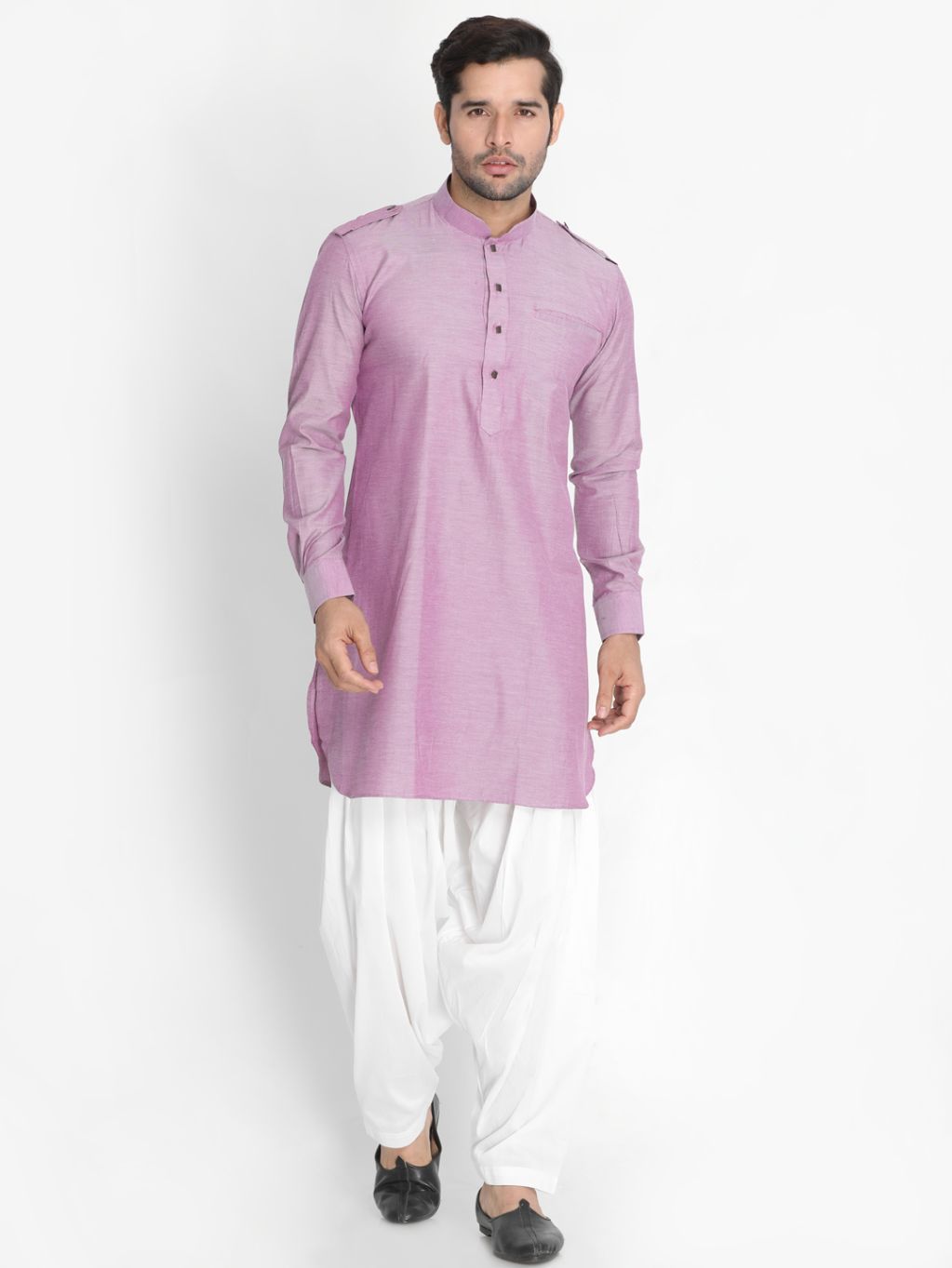 Sarvati Men's Purple Cotton Blend Kurta and Patiala Set