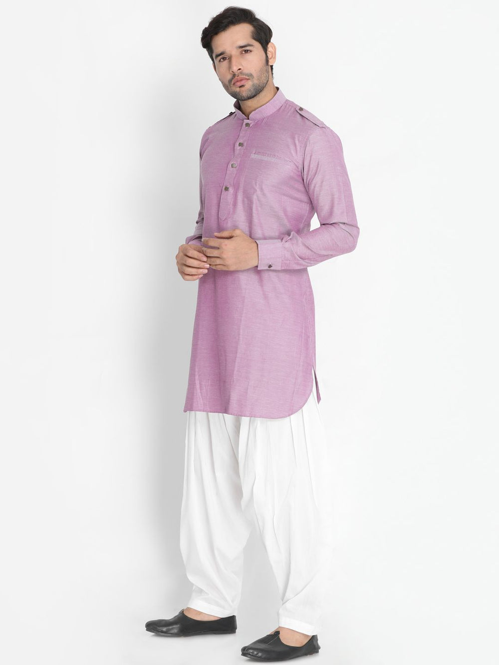 Sarvati Men's Purple Cotton Blend Kurta and Patiala Set