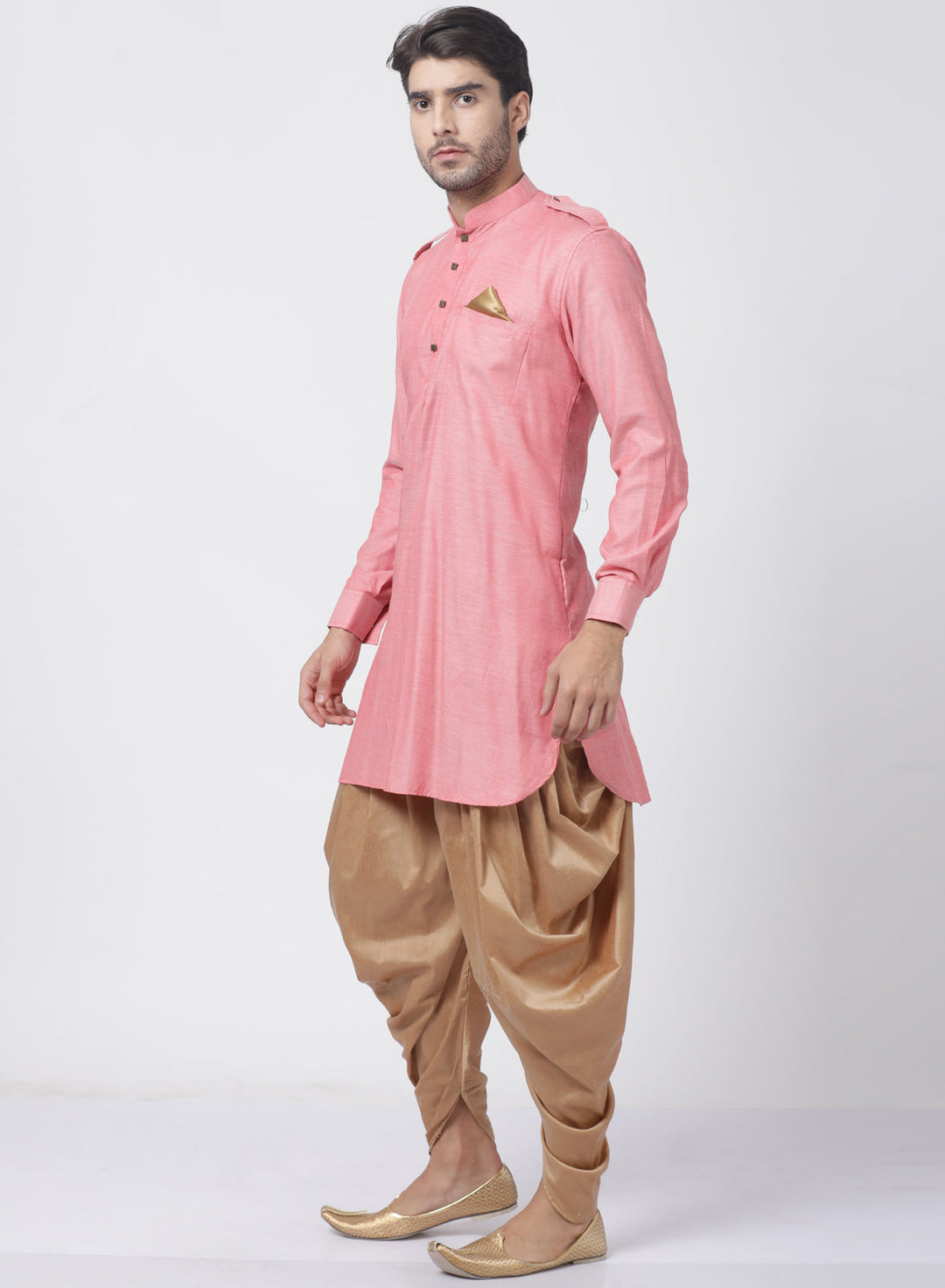 Sarvati Men's Red Cotton Kurta and Dhoti Pant Set