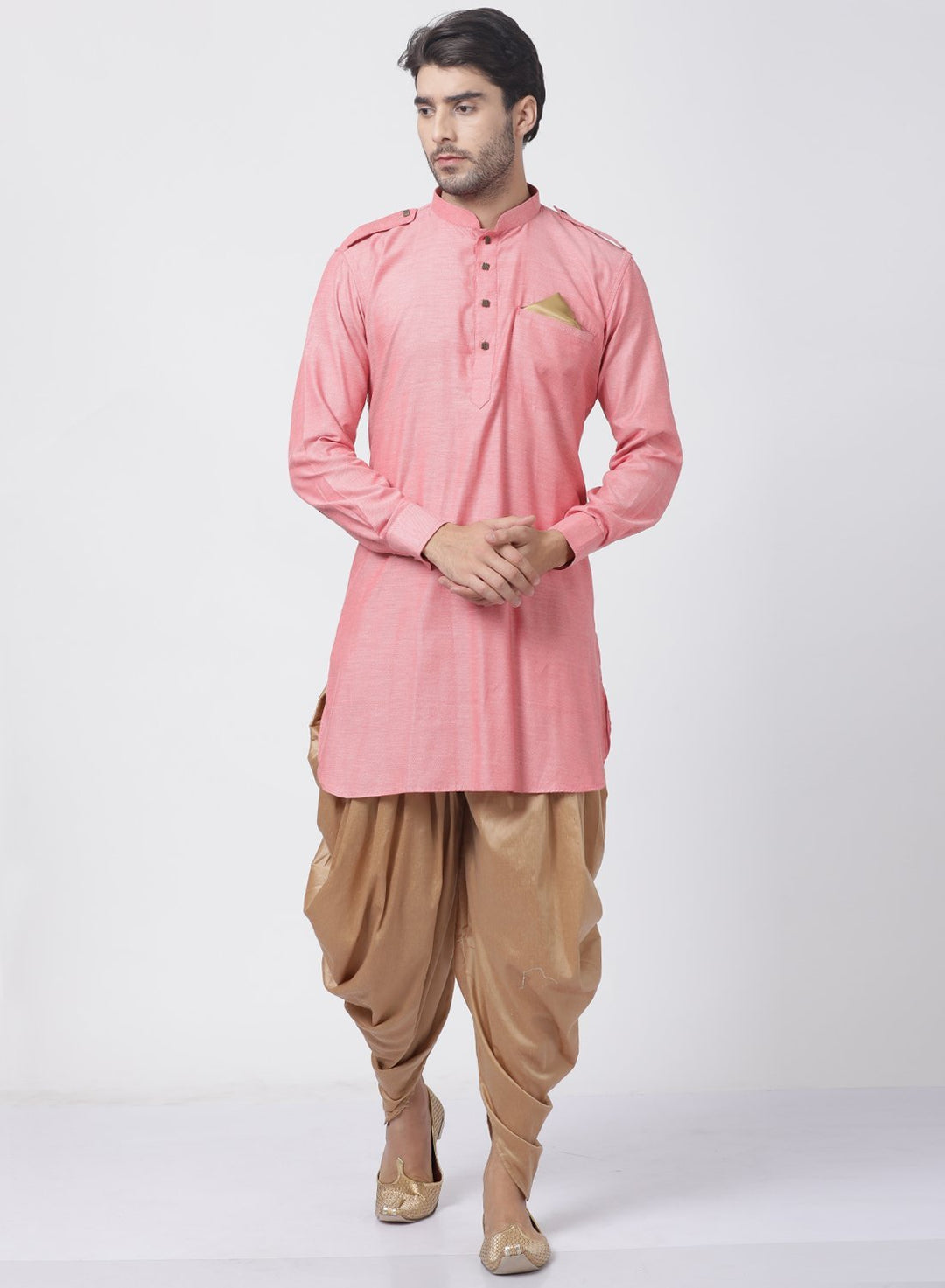 Sarvati Men's Red Cotton Kurta and Dhoti Pant Set