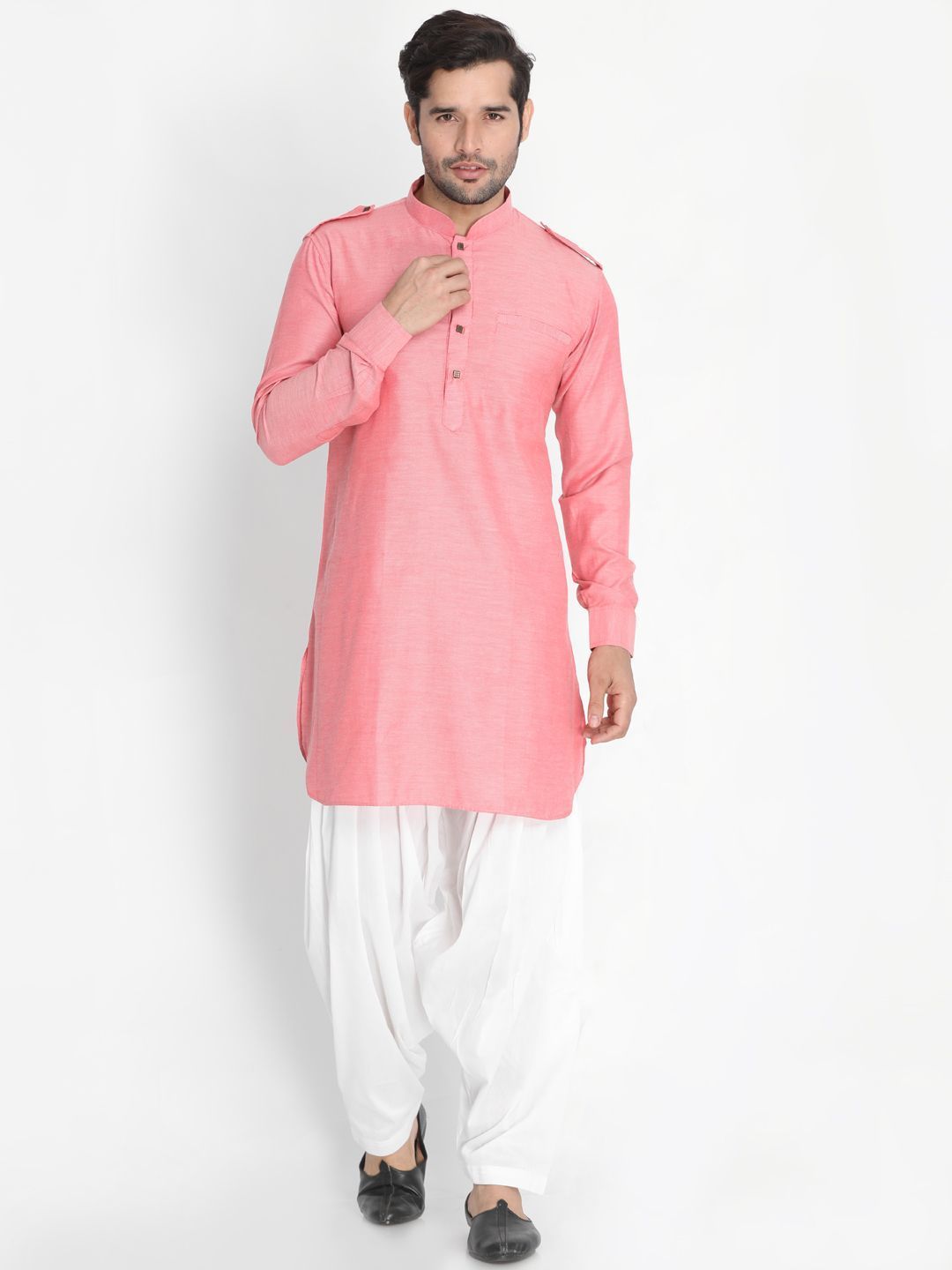 Sarvati Men's Red Cotton Blend Kurta and Patiala Set