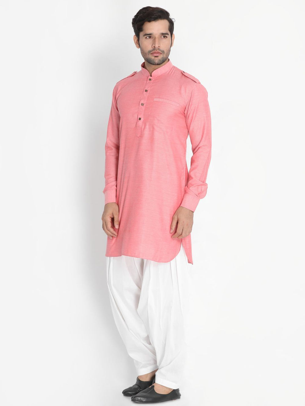 Sarvati Men's Red Cotton Blend Kurta and Patiala Set