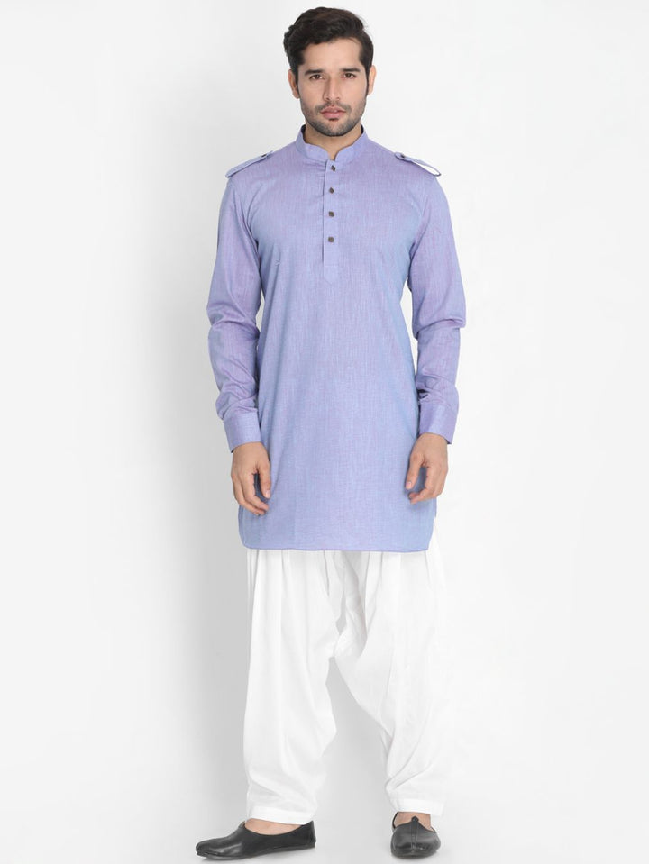 Sarvati Men's Blue Cotton Blend Kurta and Patiala Set