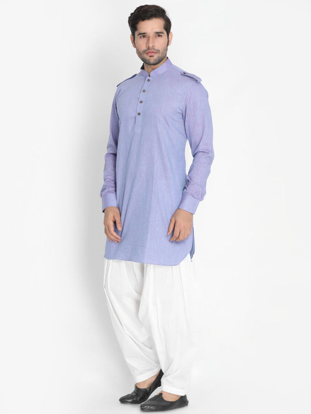 Sarvati Men's Blue Cotton Blend Kurta and Patiala Set