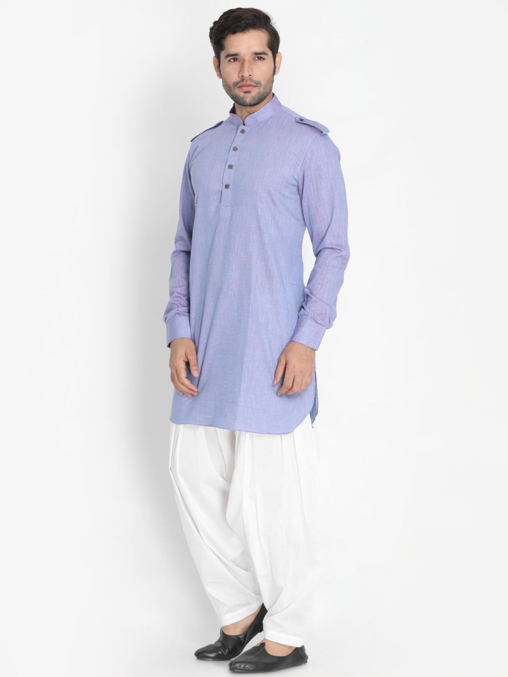 Sarvati Men's Blue Cotton Blend Kurta and Patiala Set