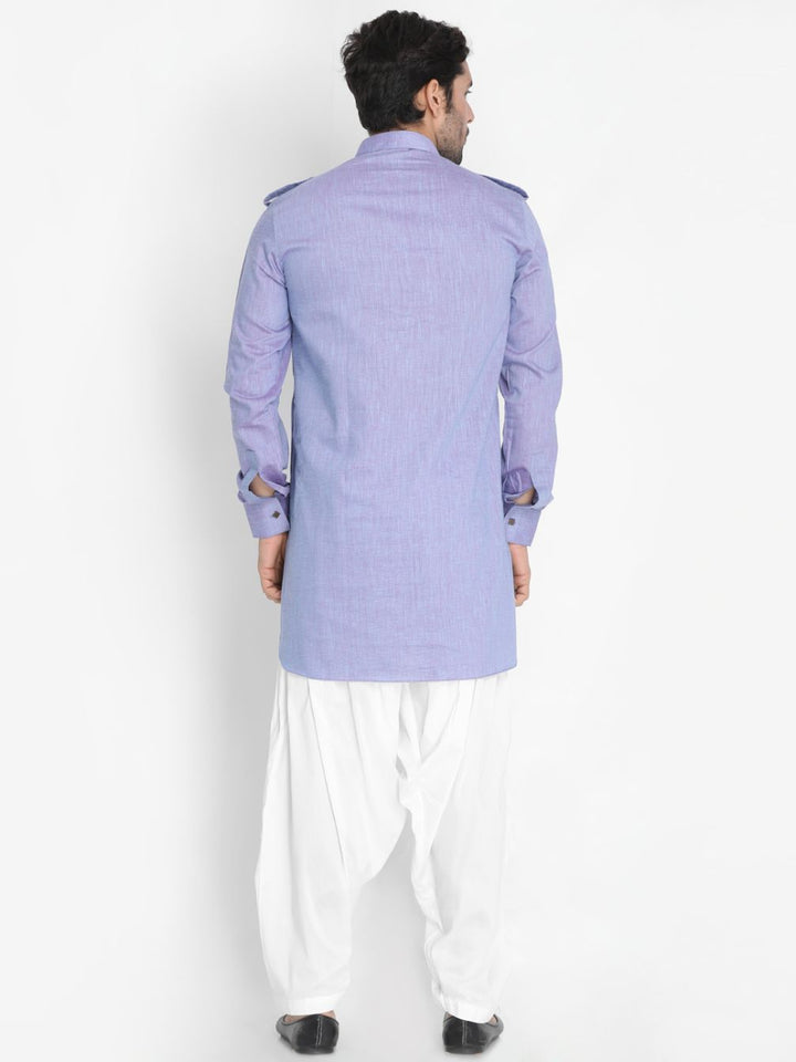 Sarvati Men's Blue Cotton Blend Kurta and Patiala Set