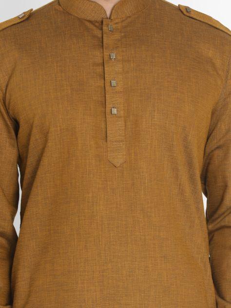 Sarvati Men's Brown Cotton Blend Kurta and Patiala Set