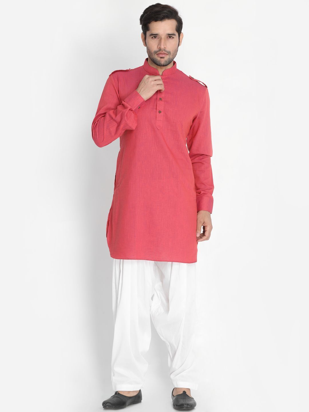 Sarvati Men's Maroon Cotton Blend Kurta and Patiala Set