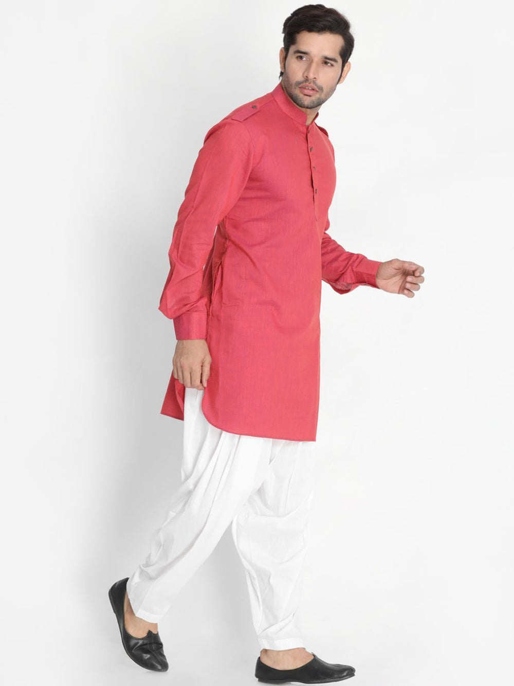 Sarvati Men's Maroon Cotton Blend Kurta and Patiala Set