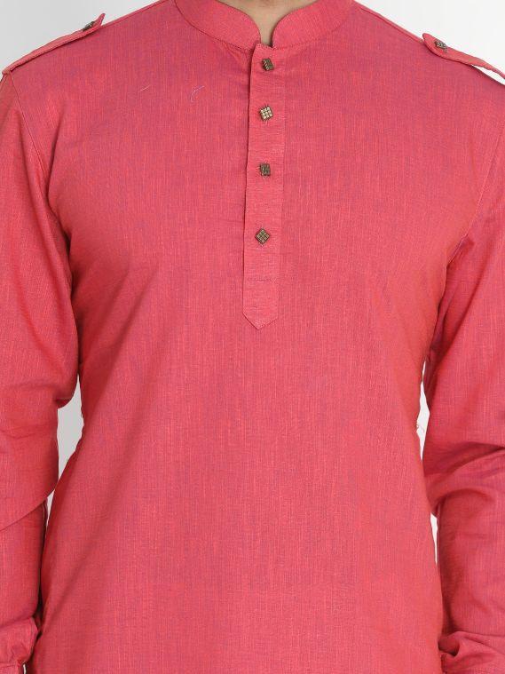 Sarvati Men's Maroon Cotton Blend Kurta and Patiala Set