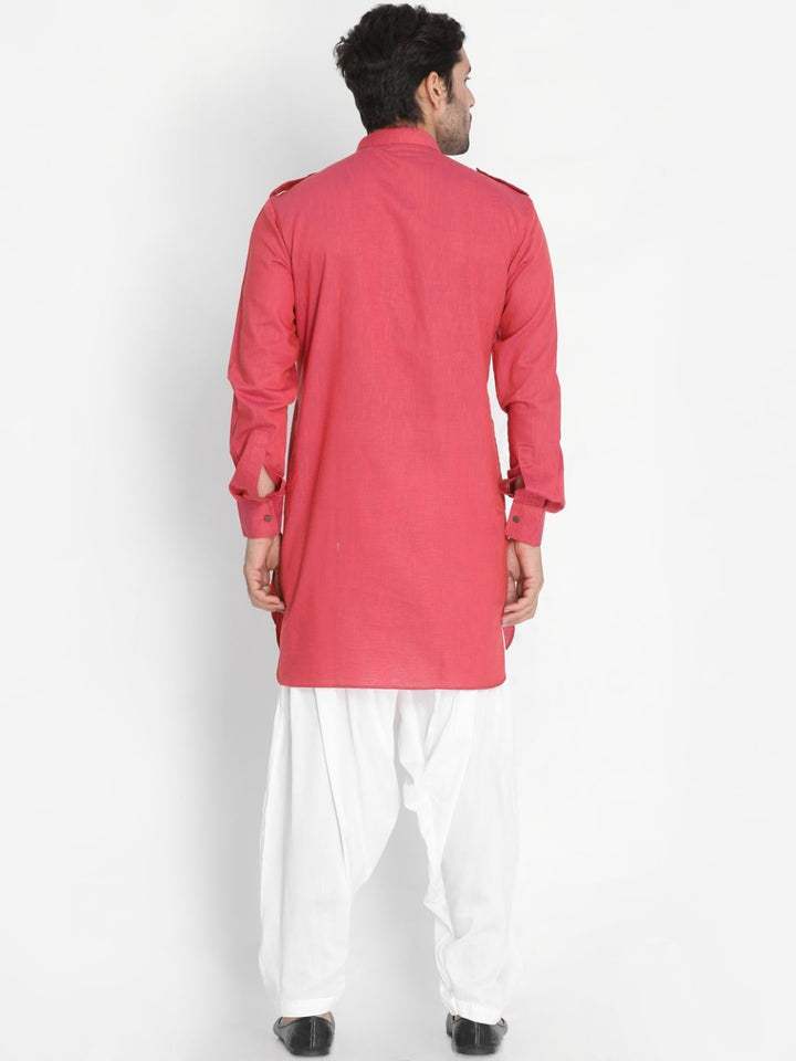 Sarvati Men's Maroon Cotton Blend Kurta and Patiala Set