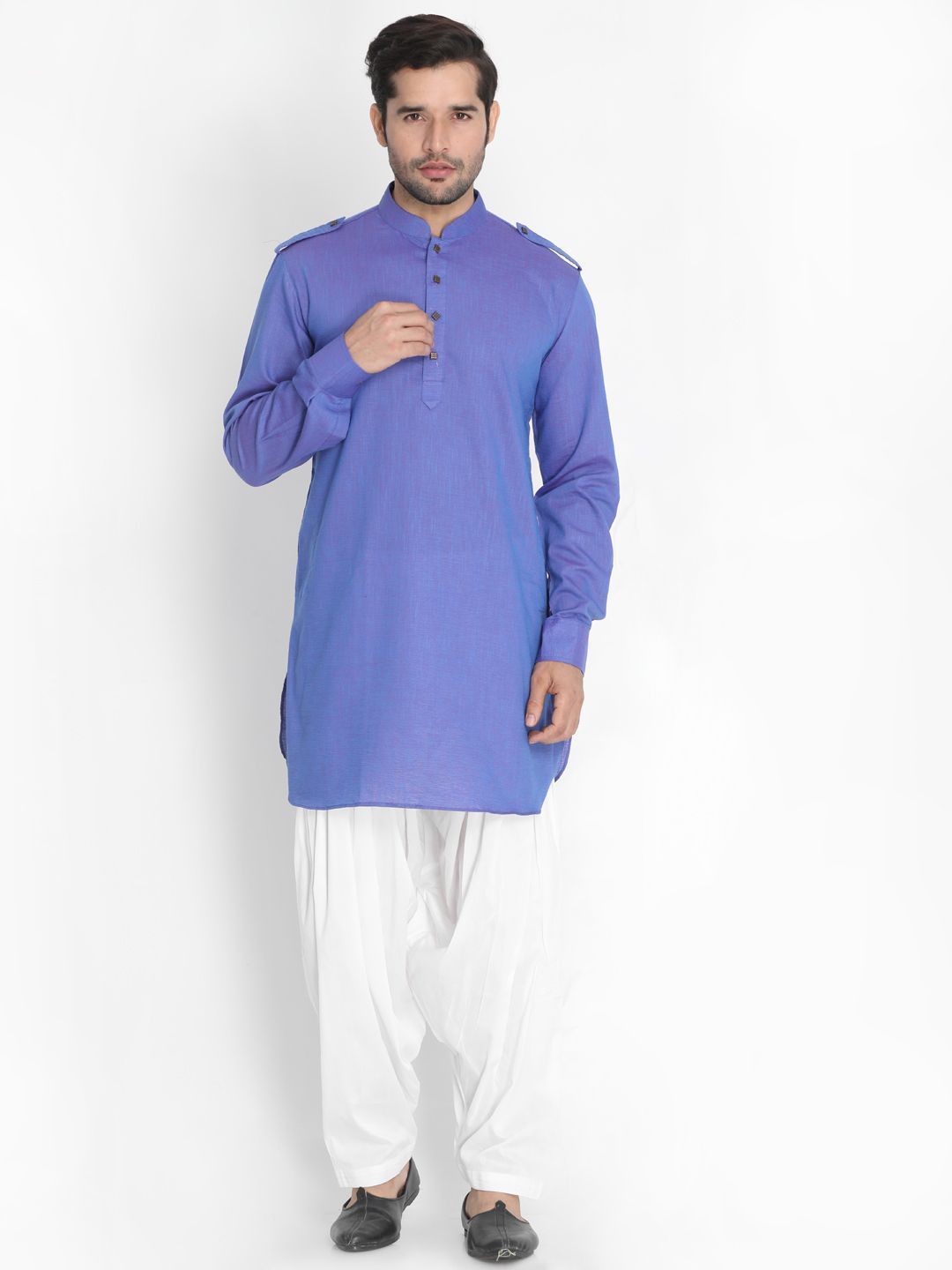 Sarvati Men's Purple Cotton Blend Kurta and Patiala Set