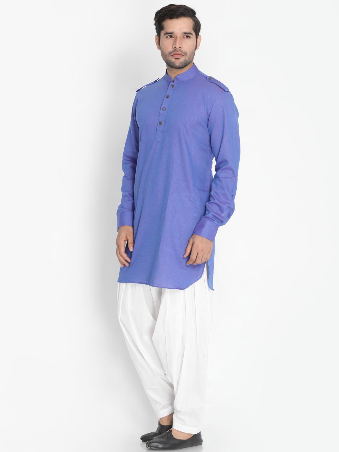 Sarvati Men's Purple Cotton Blend Kurta and Patiala Set