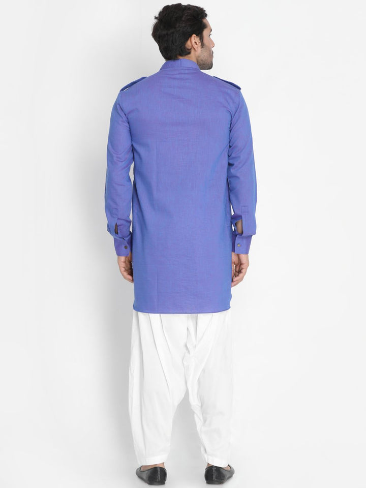 Sarvati Men's Purple Cotton Blend Kurta and Patiala Set